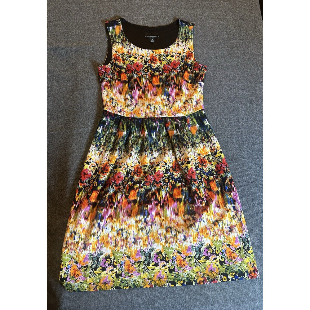Cynthia Rowley Dress Womens Size 6 Silver Multicolor Orange Sleeveless Fit Flare